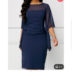 Rotita dark blue fitted dress with sheer top